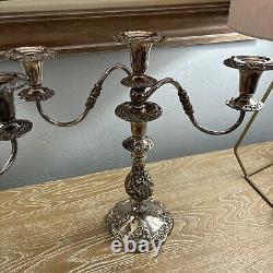 Paire VTG Sheffield Silver Co. Candelabre 3 Lumières Style Rococo Argent
