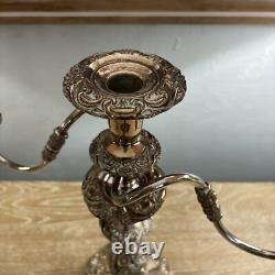Paire VTG Sheffield Silver Co. Candelabre 3 Lumières Style Rococo Argent
