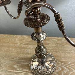Paire VTG Sheffield Silver Co. Candelabre 3 Lumières Style Rococo Argent