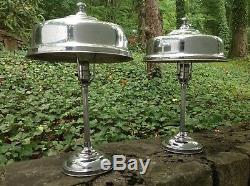 Paire Vintage 1930 Machine Age Art Deco Gratte-ciel Chrome Casque Lampes