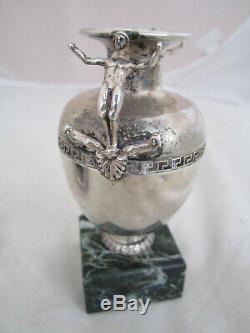 Paire Vintage. 925 Miniature Argent Sterling Vases Figural Grec Clé Motif Nr