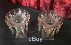Paire Vintage Antique Heisey Art Du Verre Candelabra Bougeoirs Vases W Prismes