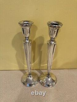 Paire Vintage Antique Sterling Silver Tall Candlesticks Candle Holders 11