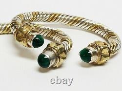 Paire Vintage Argent 925 Malachite Câble Manchette Bracelets Taxco Mexique