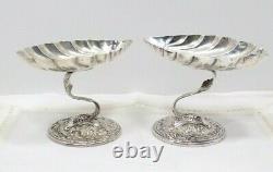 Paire Vintage Argent Sterling Gorham Durgin Compotes Dolphin Tenant Sea Shells