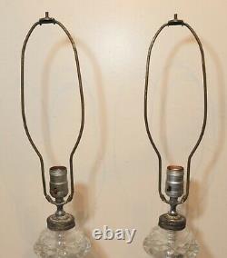 Paire Vintage De 2 Lampes De Table Électriques En Verre Cristal Clair Coupé Argenté Tonique