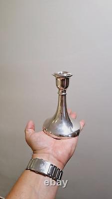 Paire Vintage De Bougeoirs Élégants En Argent Portugais 0.925 Aigle 300 Grammes