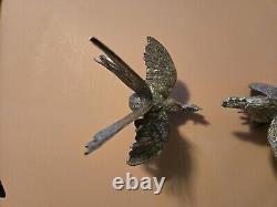 Paire Vintage De Coqs En Argent Massif Se Battant. Sculpture. Italienne