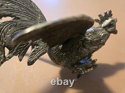 Paire Vintage De Coqs En Argent Massif Se Battant. Sculpture. Italienne