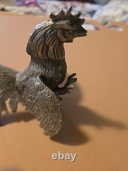 Paire Vintage De Coqs En Argent Massif Se Battant. Sculpture. Italienne