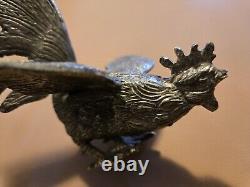 Paire Vintage De Coqs En Argent Massif Se Battant. Sculpture. Italienne