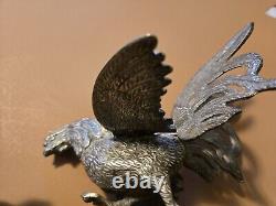 Paire Vintage De Coqs En Argent Massif Se Battant. Sculpture. Italienne