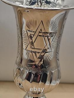 Paire Vintage De Coupes Kiddush En Argent Massif Fabriquées À La Main Étoile De David