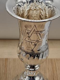 Paire Vintage De Coupes Kiddush En Argent Massif Fabriquées À La Main Étoile De David