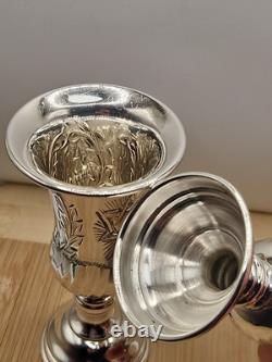 Paire Vintage De Coupes Kiddush En Argent Massif Fabriquées À La Main Étoile De David