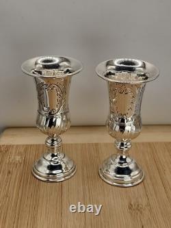 Paire Vintage De Coupes Kiddush En Argent Massif Fabriquées À La Main Étoile De David