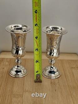 Paire Vintage De Coupes Kiddush En Argent Massif Fabriquées À La Main Étoile De David