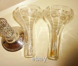 Paire Vintage Elegant En Verre Gravé - Vases Sterling Silver Epergne Percés