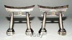 Paire Vintage Japanese Silver Gate Motif Salt & Pepper Shakers (mah)