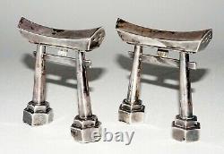 Paire Vintage Japanese Silver Gate Motif Salt & Pepper Shakers (mah)