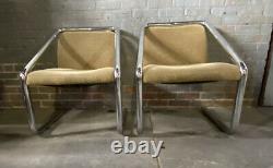 Paire Vintage MID Century Modern MCM Chrome Cantilever Tubular Chairs Canlever Can Ship