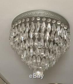 Paire Vintage Mi-siècle Moderne Crystal Silvered Encastré Les Luminaires À Tubes Chandelier