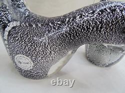 Paire Vintage Oiseaux Murano Italie Noir & Argent Feuille 11.5 Figurine en Verre Art
