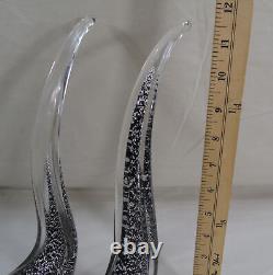 Paire Vintage Oiseaux Murano Italie Noir & Argent Feuille 11.5 Figurine en Verre Art