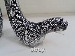 Paire Vintage Oiseaux Murano Italie Noir & Argent Feuille 11.5 Figurine en Verre Art