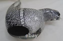Paire Vintage Oiseaux Murano Italie Noir & Argent Feuille 11.5 Figurine en Verre Art