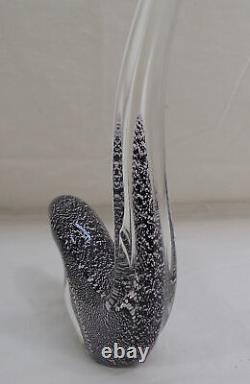 Paire Vintage Oiseaux Murano Italie Noir & Argent Feuille 11.5 Figurine en Verre Art