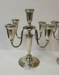 Paire Vintage Poole Sterling Silver 5-lite 10.5 Candelabra / Chandeliers