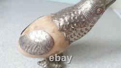 Paire Vintage Silver Plated / White Metal Marble / Onyx Egg Decorative Birds