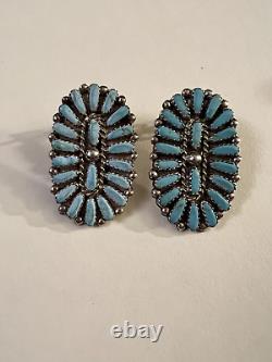 Paire Vintage de Boucles d'Oreilles Pendantes en Argent Sterling et Turquoise