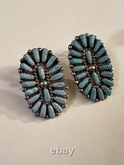 Paire Vintage de Boucles d'Oreilles Pendantes en Argent Sterling et Turquoise