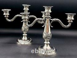 Paire Vintage de Bougeoirs Triples en Argent 7 1/2