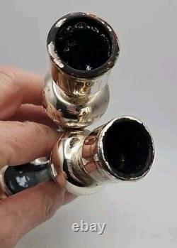 Paire Vintage de Bougeoirs en Argent 925 et Verre Coloré Bleu
