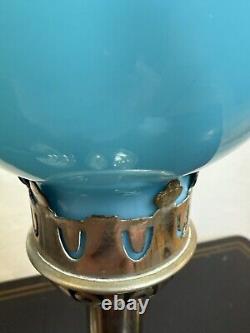 Paire Vintage de Bougeoirs en Argent avec Abat-Jours en Verre Turquoise