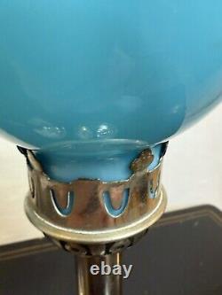 Paire Vintage de Bougeoirs en Argent avec Abat-Jours en Verre Turquoise