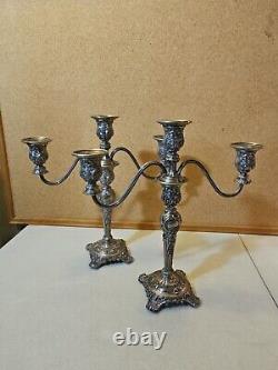 Paire Vintage de Candélabres Convertibles en Argent Plaqué à 3 Lumières Wm Rogers & Son