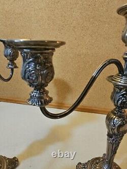 Paire Vintage de Candélabres Convertibles en Argent Plaqué à 3 Lumières Wm Rogers & Son