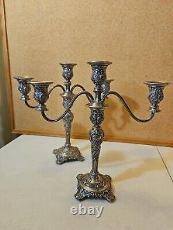 Paire Vintage de Candélabres Convertibles en Argent Plaqué à 3 Lumières Wm Rogers & Son