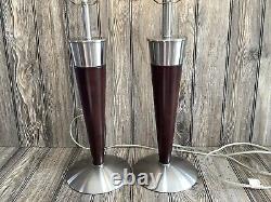 Paire Vintage de Lampes de Table Retro en Bois et Acier Anthony Californie 2 Lumières Fonctionnelles