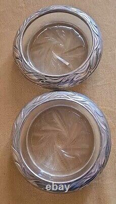 Paire Vintage de Sous-Verre en Verre et Argent Sterling Décoratif en Forme de Feuille Ondulée Frank Whiting