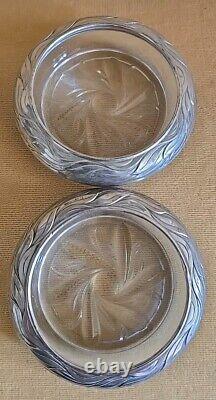 Paire Vintage de Sous-Verre en Verre et Argent Sterling Décoratif en Forme de Feuille Ondulée Frank Whiting