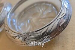 Paire Vintage de Sous-Verre en Verre et Argent Sterling Décoratif en Forme de Feuille Ondulée Frank Whiting
