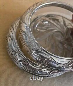 Paire Vintage de Sous-Verre en Verre et Argent Sterling Décoratif en Forme de Feuille Ondulée Frank Whiting
