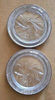 Paire Vintage de Sous-Verre en Verre et Argent Sterling Décoratif en Forme de Feuille Ondulée Frank Whiting