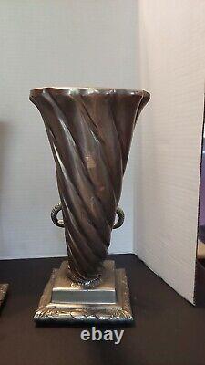 Paire Vintage de Vases Cornucopia en Tête de Bélier Métal, Lourd Plus de 30 lbs Grand 14 H