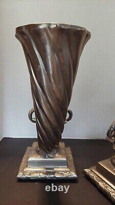 Paire Vintage de Vases Cornucopia en Tête de Bélier Métal, Lourd Plus de 30 lbs Grand 14 H